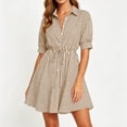 thumbnail image 2 of Kezqiaxn Button Down Dress for Women Summer Striped Drawstring Short Sleeve Collared Summer Dresses Fashion Clothing, 2 of 6