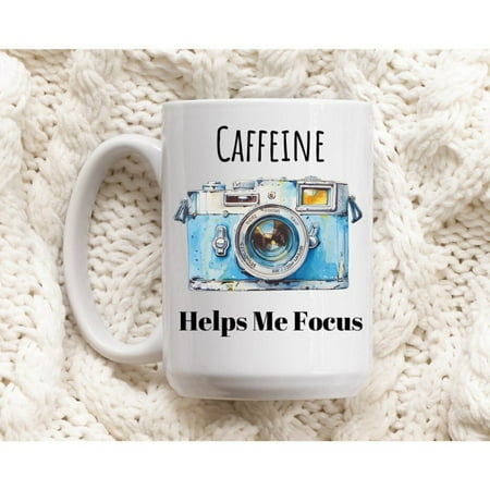 

Caffeine Helps Me Focus Mug Camera Mug Photography Mug Funny Mug Camera Coffee Gift for Photographer Gift For Her Gift for Friend Ceramic Mug 15Oz
