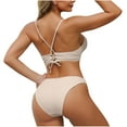 thumbnail image 3 of UTSJKR Bathing Suit for Women 2 Piece Bikini Swimsuits Tie Back Spaghetti Straps Bikini Tops High Cut Thong Swimwear Beige L, 3 of 3