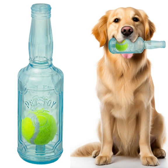 Dog Bottle Toy,Tennis Ball in Bottle Dog Toy – Reinforced Rubber Bottle with Squeaky Tennis Ball, Tough Chew Toy for Aggressive Chewers, Interactive Fetch & Play
