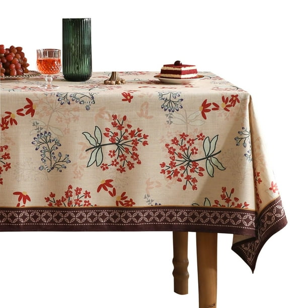 Mantel de lino francés de diseño Patdrea 160x220 cm floral rojo