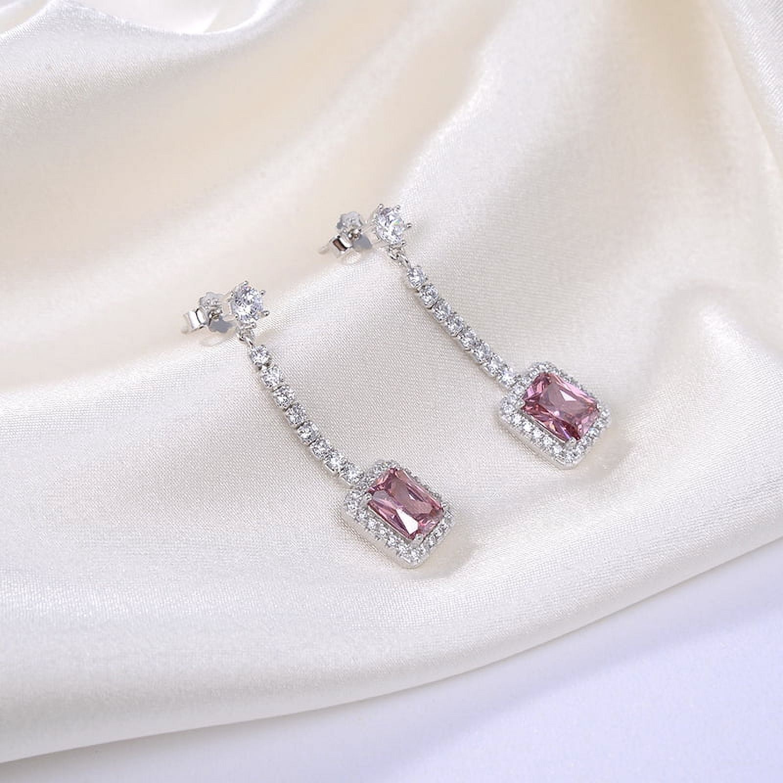 Halo Dangle Earrings for Women Sterling Silver Pink Clear CZ Ginger Lyne Collection