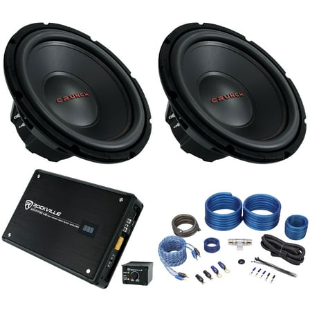(2) Crunch CRW12D4 12" 800w Subwoofers DVC 4 Ohm Car Subs Mono Amplifier Amp Kit