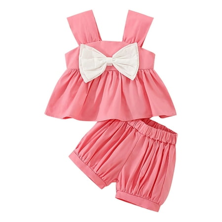 

Rovga Summer Toddler Clothes Sets Girls Sleeveless Bowknot Tops Shorts 2PCS Outfits Set For Kids Clothing Leisure Baby Dailywear