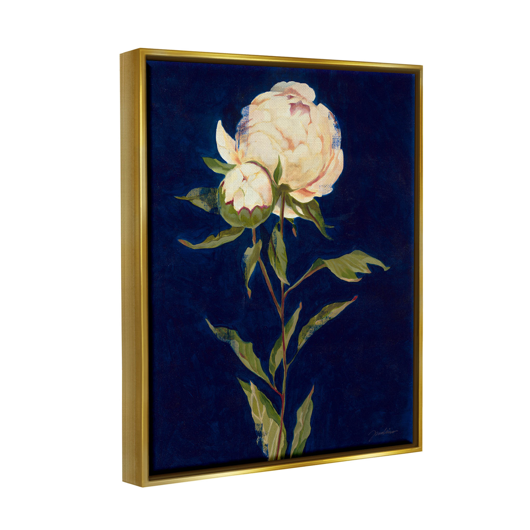 Stupell Industries Budding Rose Blossoms Painting Metallic Gold Floating Framed Canvas Print Wall Art, Design by Liz Jardine