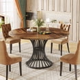 thumbnail image 3 of Tribesigns 47-Inch Round Dining Table for 4-6 People, Farmhouse Kitchen Table with Metal Base, Brown and Black, 3 of 7