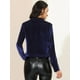 thumbnail image 5 of Women's Velvet Zipper Lapel Collar Moto Biker Jacket Blue M, 5 of 6