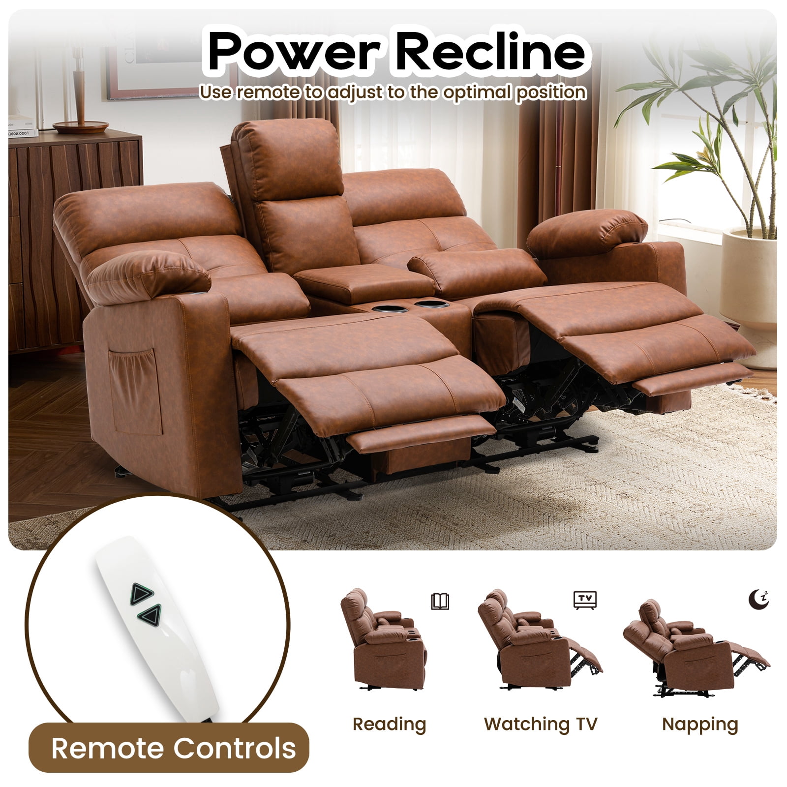PYOIER Reclining Loveseat Sofa With Massage & Heating, Black