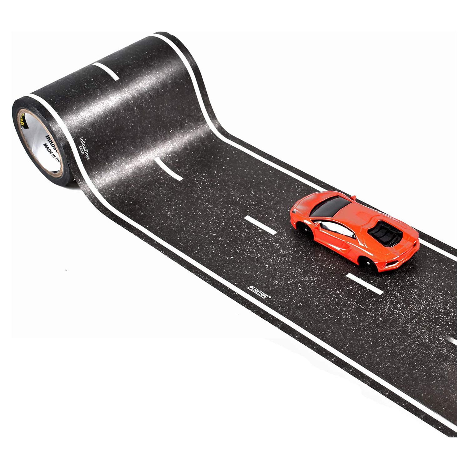 PlayTape Road Tape and Curves for Toy Cars - 1 Roll of 60 ft. x 2 in. Black  Road + 1 Roll of 36 Curves