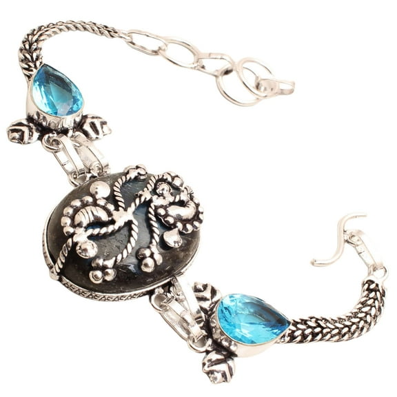 Silver Plated Bracelet For Women, Fashion Jewelry Silver Plated Bracelet, Handmade Gemstone Bracelet Jewelry For Women And Girls Charm Bracelet Labradorite Gemstone Bracelet, 22 Gms BRB-0892