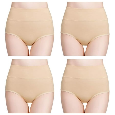 Kopltyrfg Women s Cotton Underwear High Waisted Ladies Panties Full Coverage Briefs 4 Pack Khaki 3XL