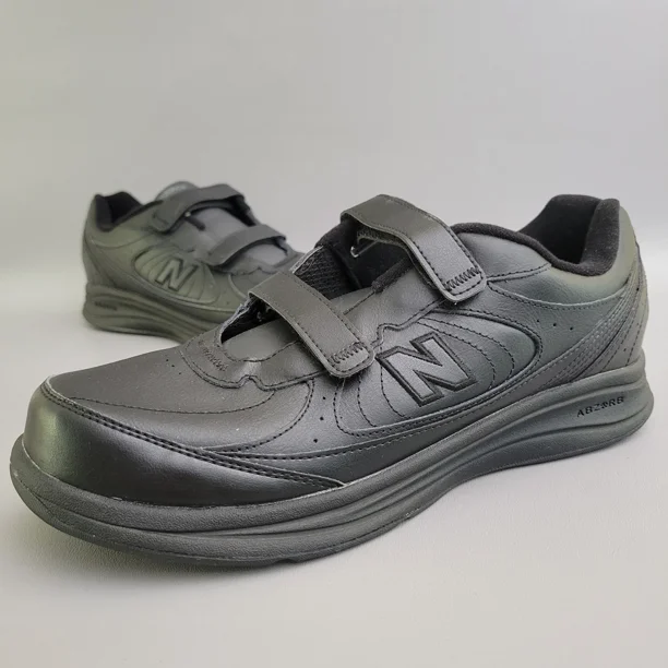 New Balance Mens Size 12 D BLACK Leather Hook & Loop Walking Shoes MW577VK