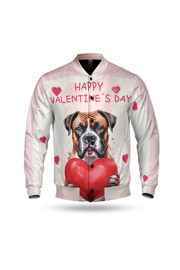 Happy Valentine's Day Boxer Brings Love Heart All Over Print 3D Baseball Jacket Boxers Dog Lover Gifts Idea Bomber Jacket Softball - 02028