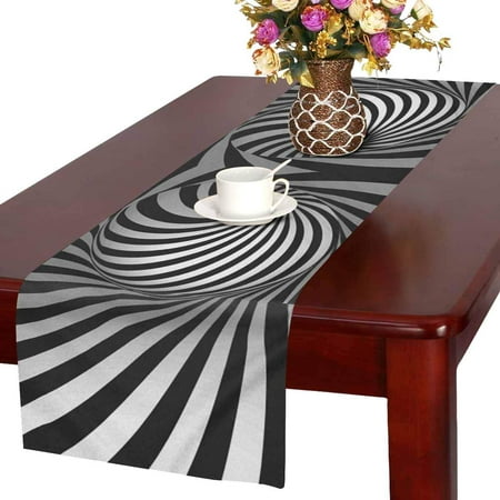 

MKHERT Abstract Optical Illusion Black and White Twisted Stripes Table Runner for Office Kitchen Dining Wedding Party Banquet 16x72 Inch
