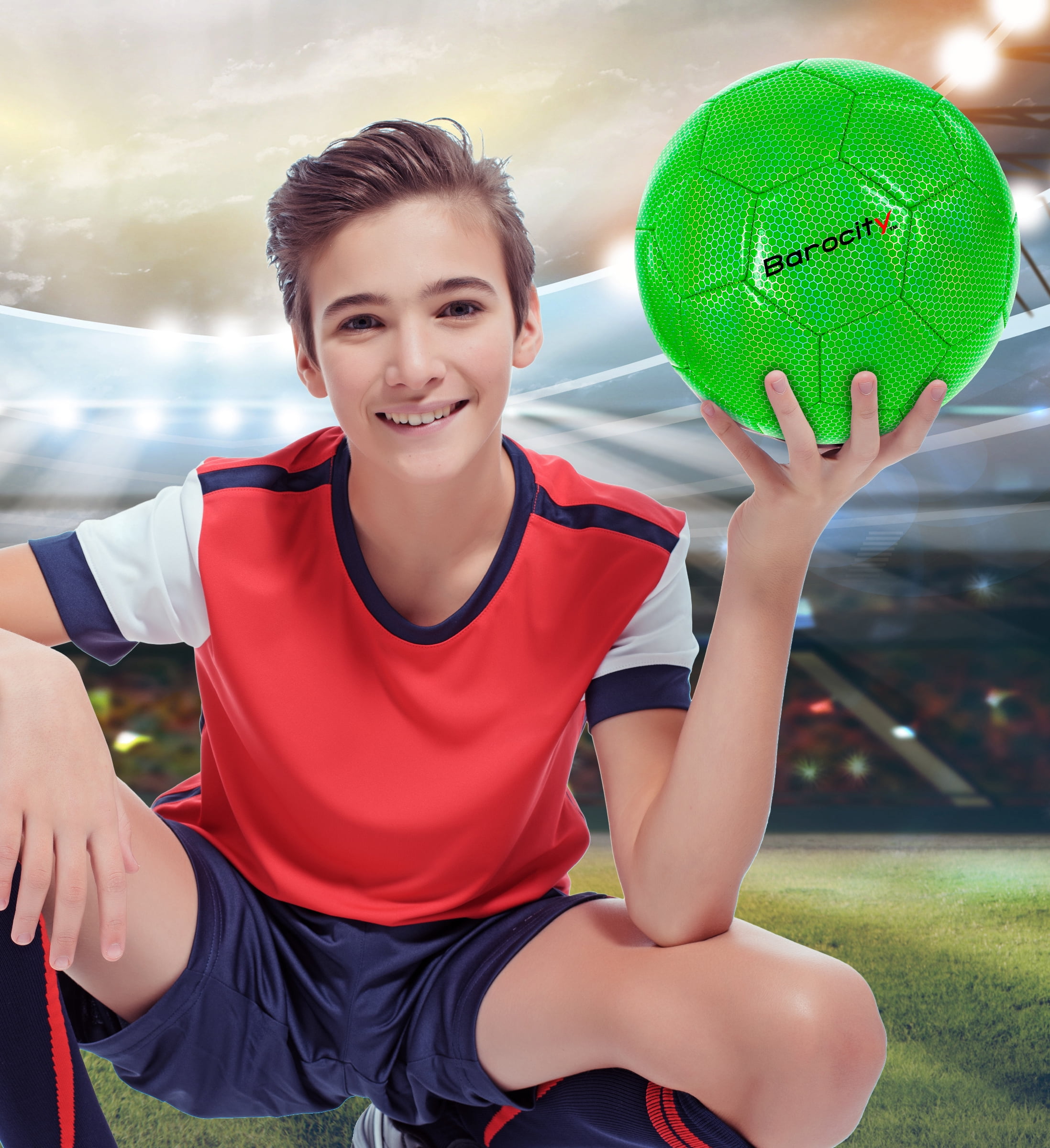 Barocity Iridescent Soccer Balls Set of 4 – Blue, Red, Green and Orange Official Match Ball with Reflective Hex Pattern, Sport Soccer Balls for Indoor Outdoor Training and Practice Games – Size 4