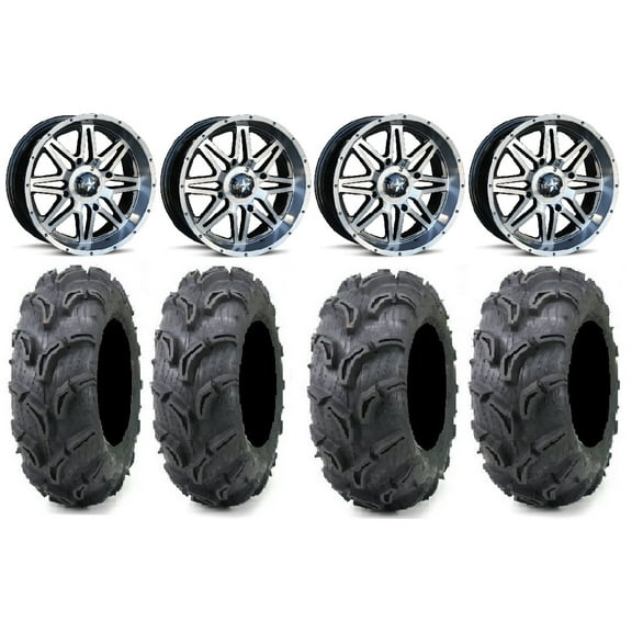 MSA Dark Tint Vibe 14" UTV Wheels 27" Zilla Tires Kawasaki Teryx Mule