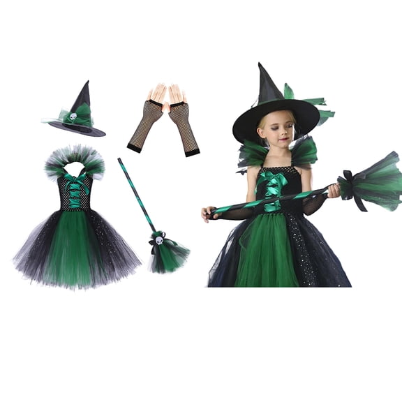 Girl Witch Outfit Tulle Dress Girl Black Lace Cloak Halloween Outfits for Girls Kids Girls Halloween Dress 8-9 Years