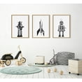 thumbnail image 5 of Kate and Laurel Sylvie Sparky Space Robot, No 4 Rocket and Robbey Robot Black and White Set Framed Canvas Wall Art Set by Saint and Sailor Studios, 3 Piece Set Natural, Retro Toy Art Set for Wall, 5 of 6