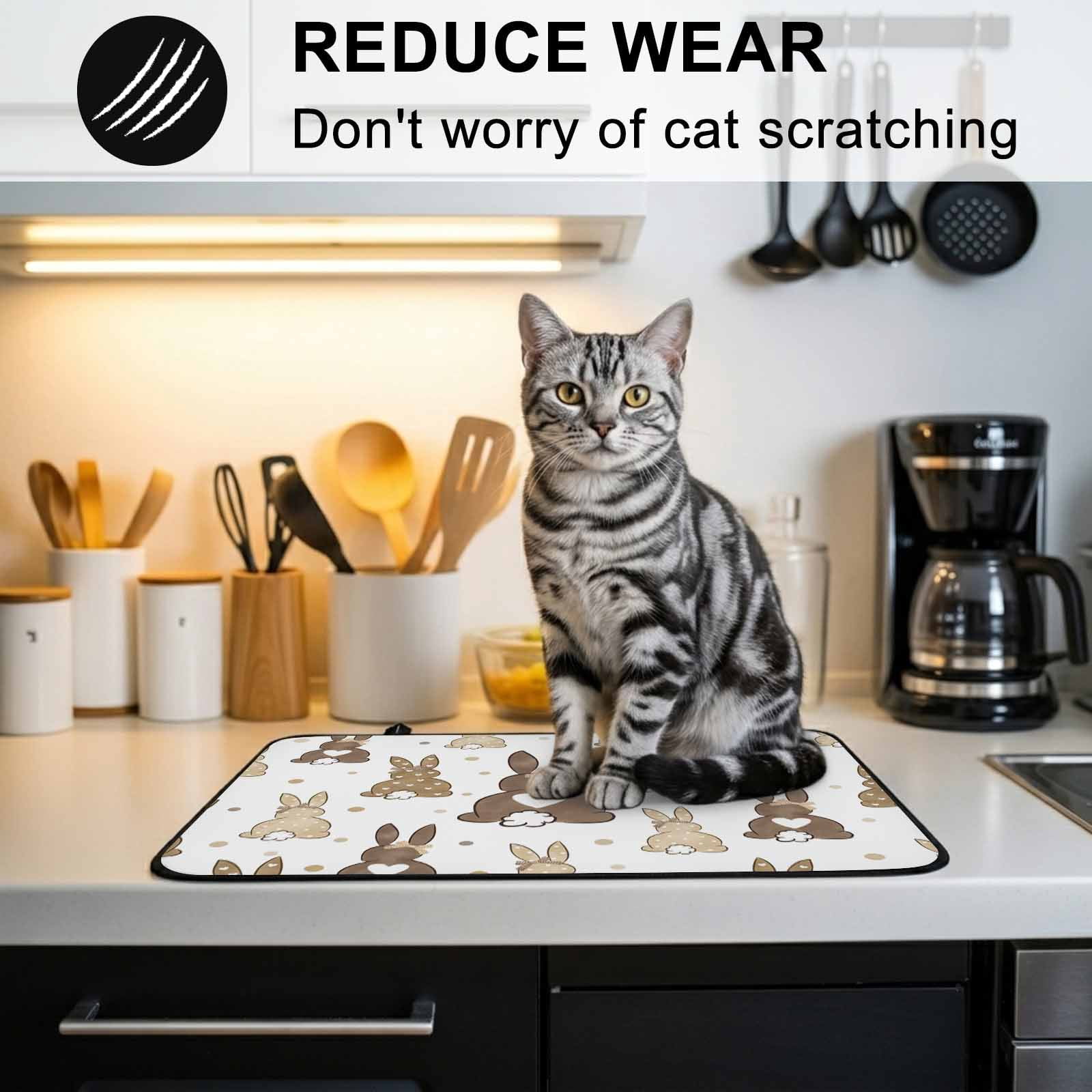 Brown Love Heart Bunny Stove Top Cover for Electric Stove, Heat-proof & Non Slip Glass Top Stove Cover Protector, Polka Dot Rabbits Farmhouse Kitchen Flat Cooktop Rubber Mat 24x21 Inches
