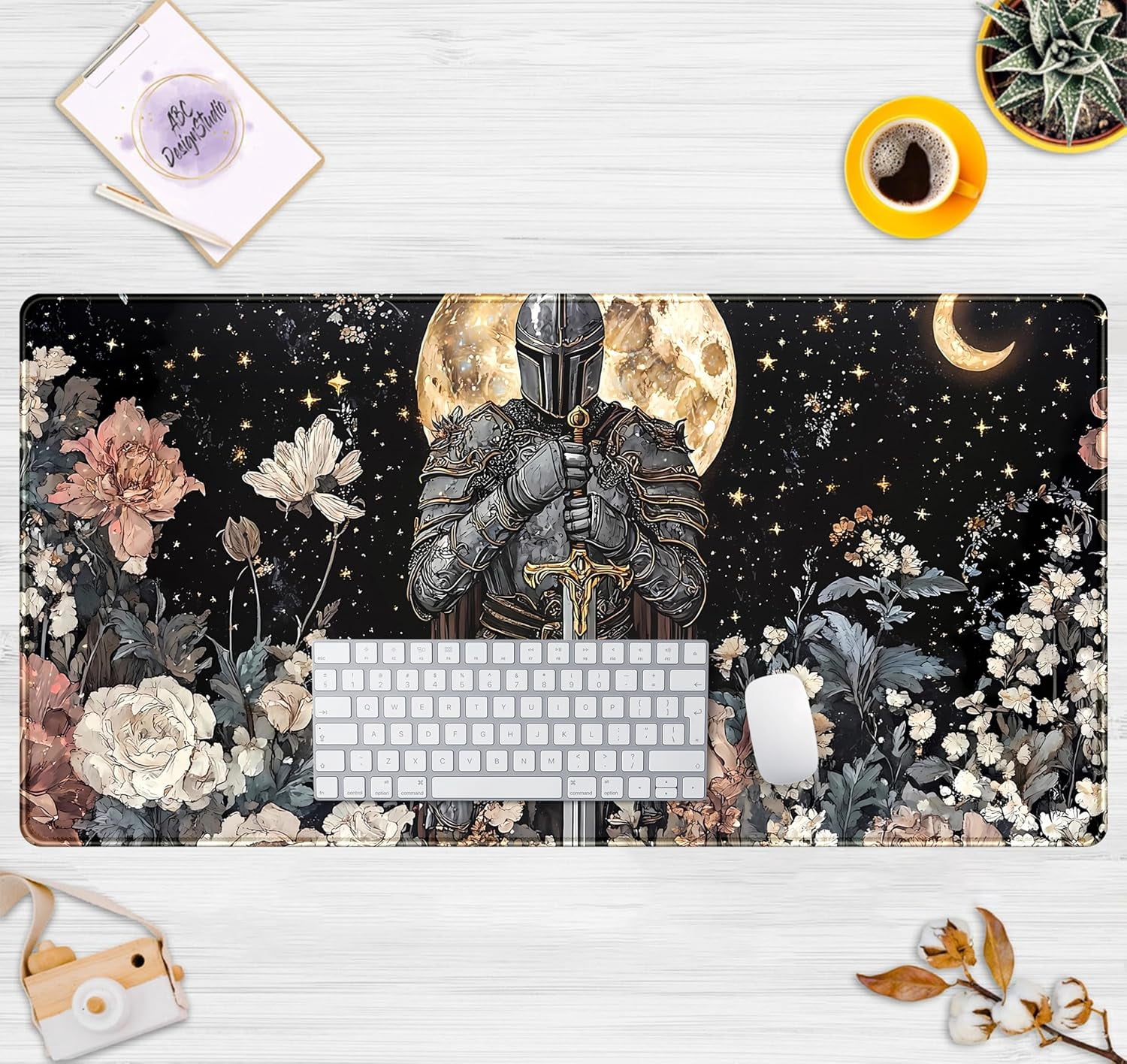 Cute Vintage Floral Mouse Pad Warrior Gaming Desk Mat Retro Flowers Mousepad XXL Large Extended Boho Aesthetic Desk Pad, Laptop Computer Keyboard Mouse Mat, Desktop Pad Mat for Women 31.5x15.7 in