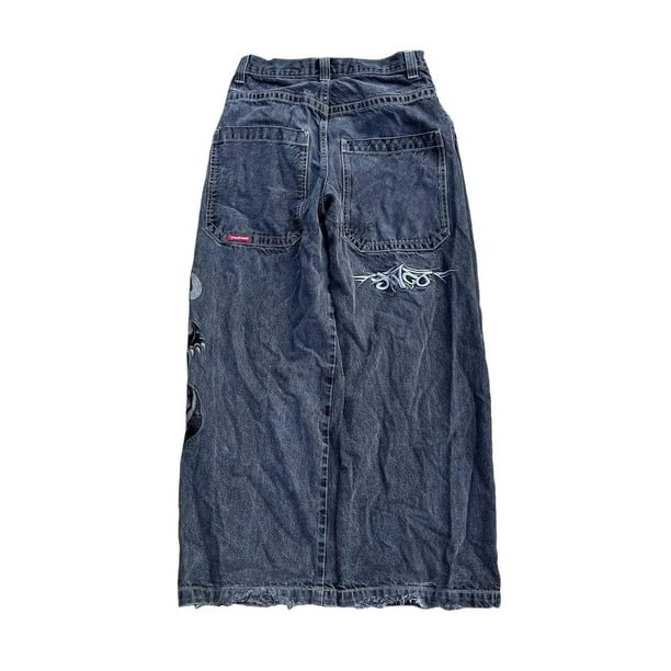 Pantalones vaqueros unisex estilo hip-hop gótico urbano de talle alto y corte holgado con diseños rasgados y bordados for hombre y mujer