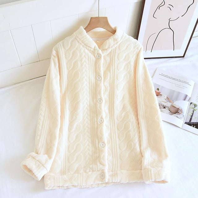 Pijama de manga larga para mujer, color liso, cuello en V, manga larga, elástico, de poliéster