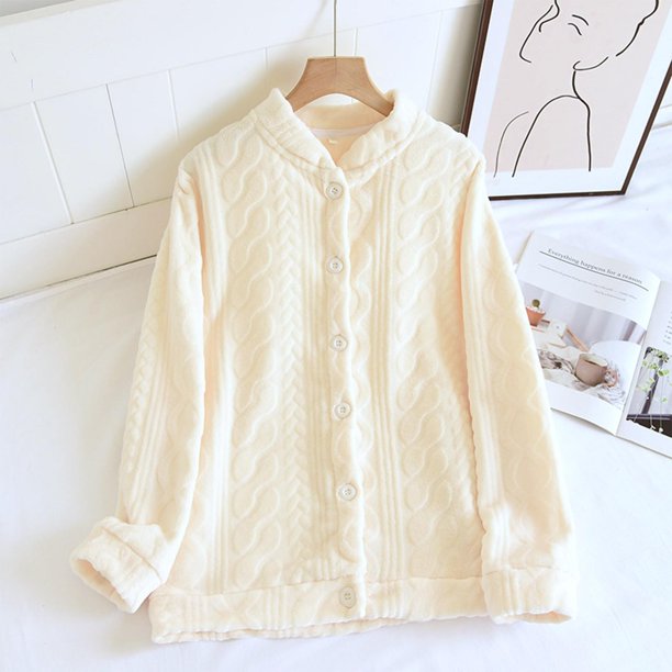 Pijama de manga larga para mujer, color liso, cuello en V, manga larga, elástico, de poliéster