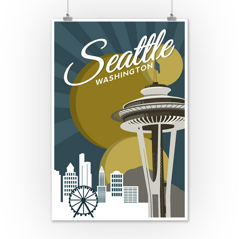 Seattle, Washington, Space Needle, Vector (12x18 Wall Art Poster, Room Decor) | Poster