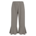 thumbnail image 3 of Capris for Women Elastic Waist New Linen Capri Pants for Women Summer Casual Wide Leg Drawstring Elastic Waist Ruffle Hem Capris with Pockets Gray S, 3 of 9