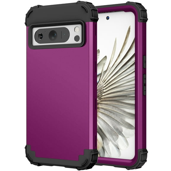 Dteck for Google Pixel 8 Pro Armor Case, 3 in 1 Heavy Duty Shockproof Hybrid Hard PC Soft Rubber Drop Protection Slim Fit Hybrid Protective Cover Case, purple
