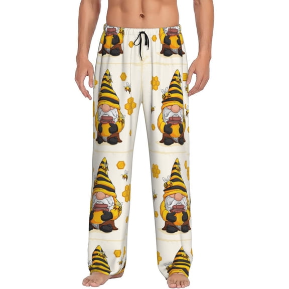 Vsdgher Beekeeper Gnome Holding A Glass Print Mens Pajama Pants Sleep & Lounge Pants, PJ Bottoms With elastic waistb and Pockets