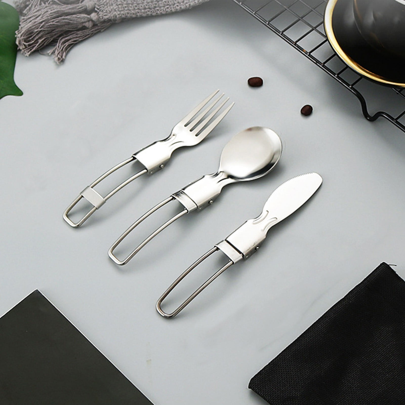 Meitianfacai Portable Folding Camping Cutlery Set Stainless Steel Knife ...