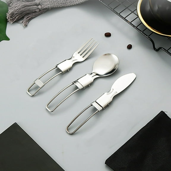 Big Savings karymi Portable Folding Camping Cutlery Set Stainless Steel Knife Fork and Spoon for Outdoor Travel Backpacking Hiking and Picnic Weekly Deal Travel Essentials up to 70% off