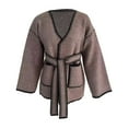 thumbnail image 5 of Wang6 Plus Size Cardigan Sweaters for Women Causal Open Front Long Sleeve Wrap Knit Sweater with Belt Trendy Fall V Neck Solid Knitted Tops Outerwear with Pocket Brown M, 5 of 5