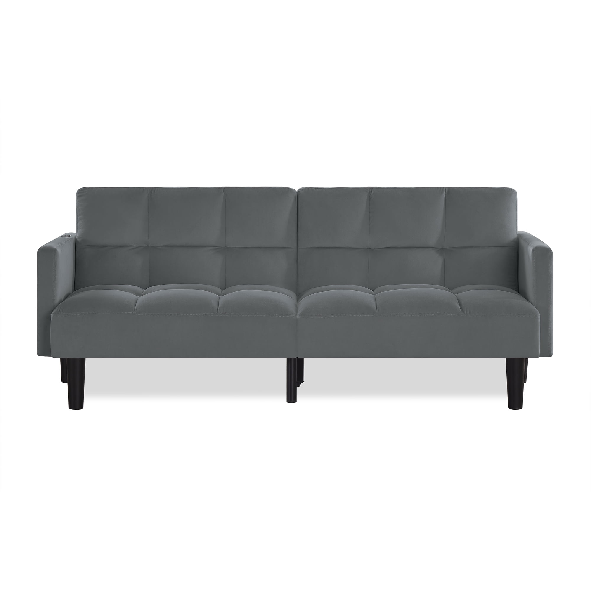 Gewnee Futon Sofa Bed, 2-Seat Velvet Convertible Couch with Position Adjustable Back, Ideal for Small Apartments, Living Rooms, Guest Bedrooms & Dorm Rooms，Gray