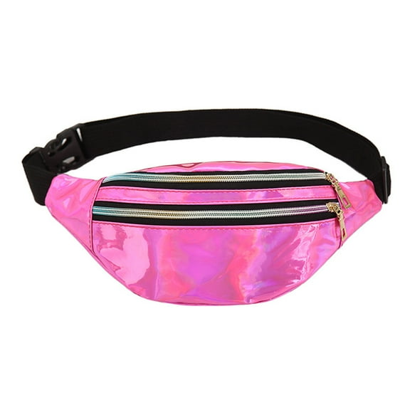 Taotanxi Holographic Fanny Pack for Women Colorful Sport Waist Bag Pack - Pink