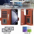 thumbnail image 2 of Dteck for Samsung Galaxy Z Fold 6 Wallet Case with 6 Credit Card Slots and S-Pen Slot,RFID Blocking Multi Card Function Magnetic Clasp Kickstand for Man Women, Brown, 2 of 6