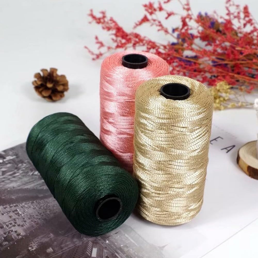 NANAHuang 3 Rolls Crocheting Yarn Cord Polyester Crochet Yarn 2.0mm Cord Thin Ice Cotton Thread Handmade Craft Yarn for Hand Knitting Bag Hat Shoes (Beige)