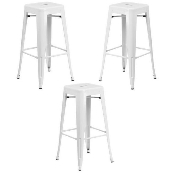 Home Square 30" Metal Backless Bar Stool in White - Set of 3