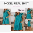 thumbnail image 4 of Wehilion Womens 2023 Summer V-Neck Drawstring Ruffle Cap Short Sleeve Side Pockets Mini Dress Sundress, 4 of 8