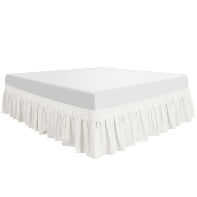 PiccoCasa Polyester Brushed Bed Skirt with Elastic Dust Ruffles 16" Drop, Twin Pearl White