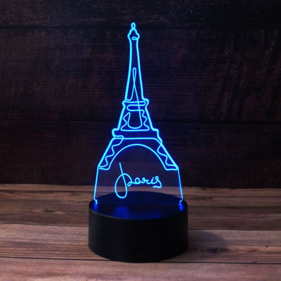 3D Paris Eiffel Tower Desk Light - 7 Color LED Lamp Base with USB or Battery and Touch control Rotating Fade or Solid Color mode. Makes a perfect Nightlight for Kids or Unique Gift for any age.