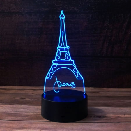 

3D Paris Eiffel Tower Desk Light - 7 Color LED Lamp Base with USB or Battery and Touch control Rotating Fade or Solid Color mode. Makes a perfect Nightlight for Kids or Unique Gift for any age.