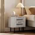 thumbnail image 3 of FITUEYES Mid-Century Modern End Table, Fluted Nightstand for Bedroom, Wooden Side Table with Fluted Panels & 2 Drawers, White Washed, 3 of 5