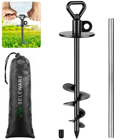 SELEWARE Dog Tie Out Stake Outdoor ATT1Anti-Rust Ground Anchor for Large Dogs up to 220 lbs Free Swivel Dog Stake Dog Camping Gear Twist Rod Included