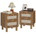 thumbnail image 2 of LAZZO Wooden Nightstands Set of 2 with Rattan Drawers, Bedroom Bedside End Tables, Brown, 2 of 9