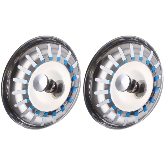 2PCS Sink Strainer Cover Garbage Filtering Stopper Waste Plug Kitchen Sink Filter Lid Stainless Steel Hair Catcher Cover for Home Use (Silver)