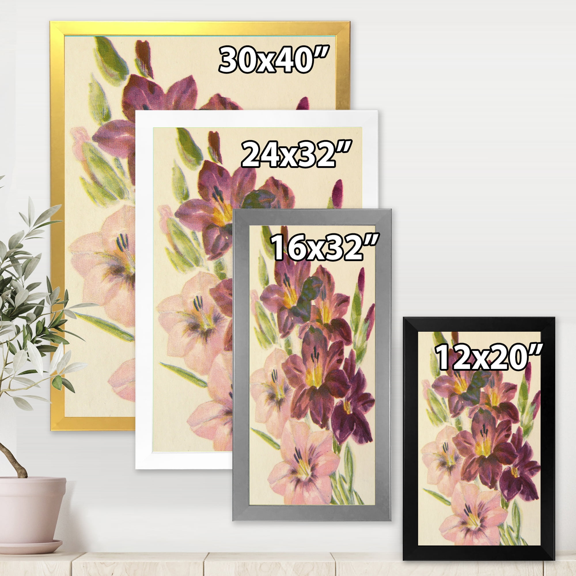 Designart 'Retro Dark and Light Pink Gladiolus' Traditional Framed Art Print