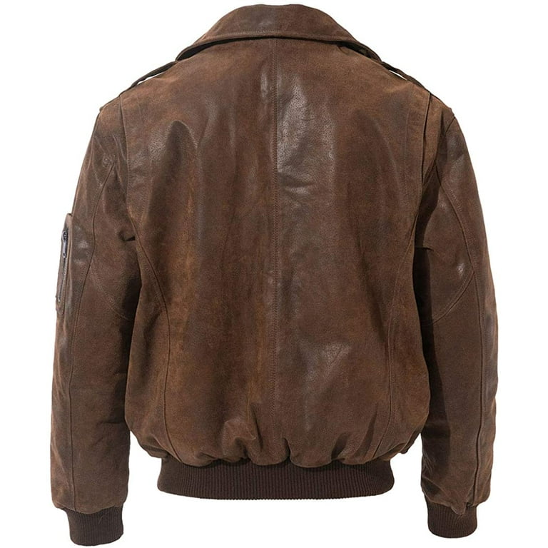 FLAVOR Men's Brown Leather Bomber Jacket with Air Force FLAVOR Men's Brown Leather Bomber Jacket with Air Force