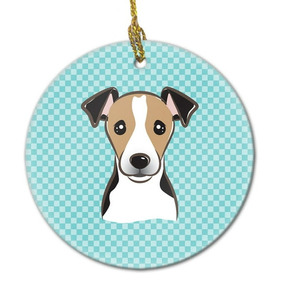 Carolines Treasures BB1199CO1 Checkerboard Blue Jack Russell Terrier Ceramic Ornament  3 in multicolor